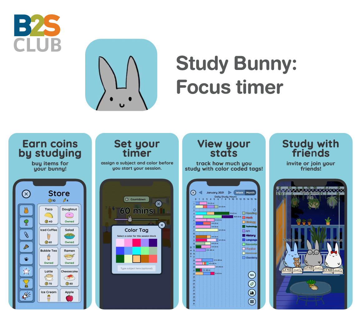 Study Bunny Focus Timer, app อ่านหนังสือสอบ, ตารางอ่านหนังสือสอบ